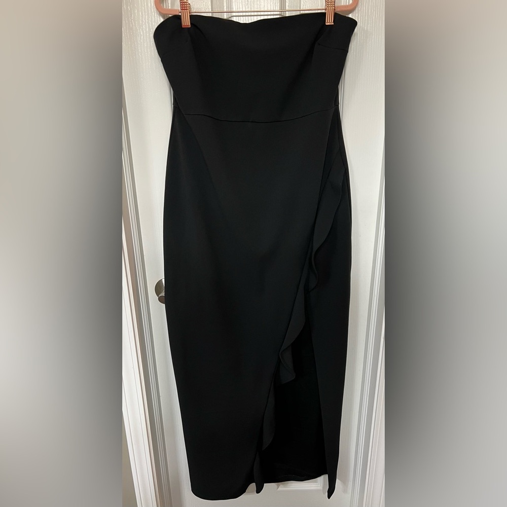 Lulu's Black Strapless Ruffle Skirt Midi Dress